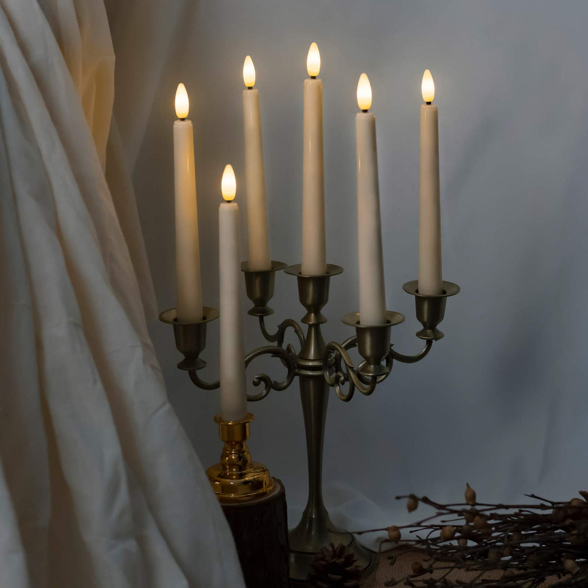 FREEPOWER 9 PCS Flameless Taper Candles Battery Operated, Realistic Flickering Window Candles with Daily Timer, Remote & Suction Cups Included,for Christmas Home Wedding Decor (Ivory)