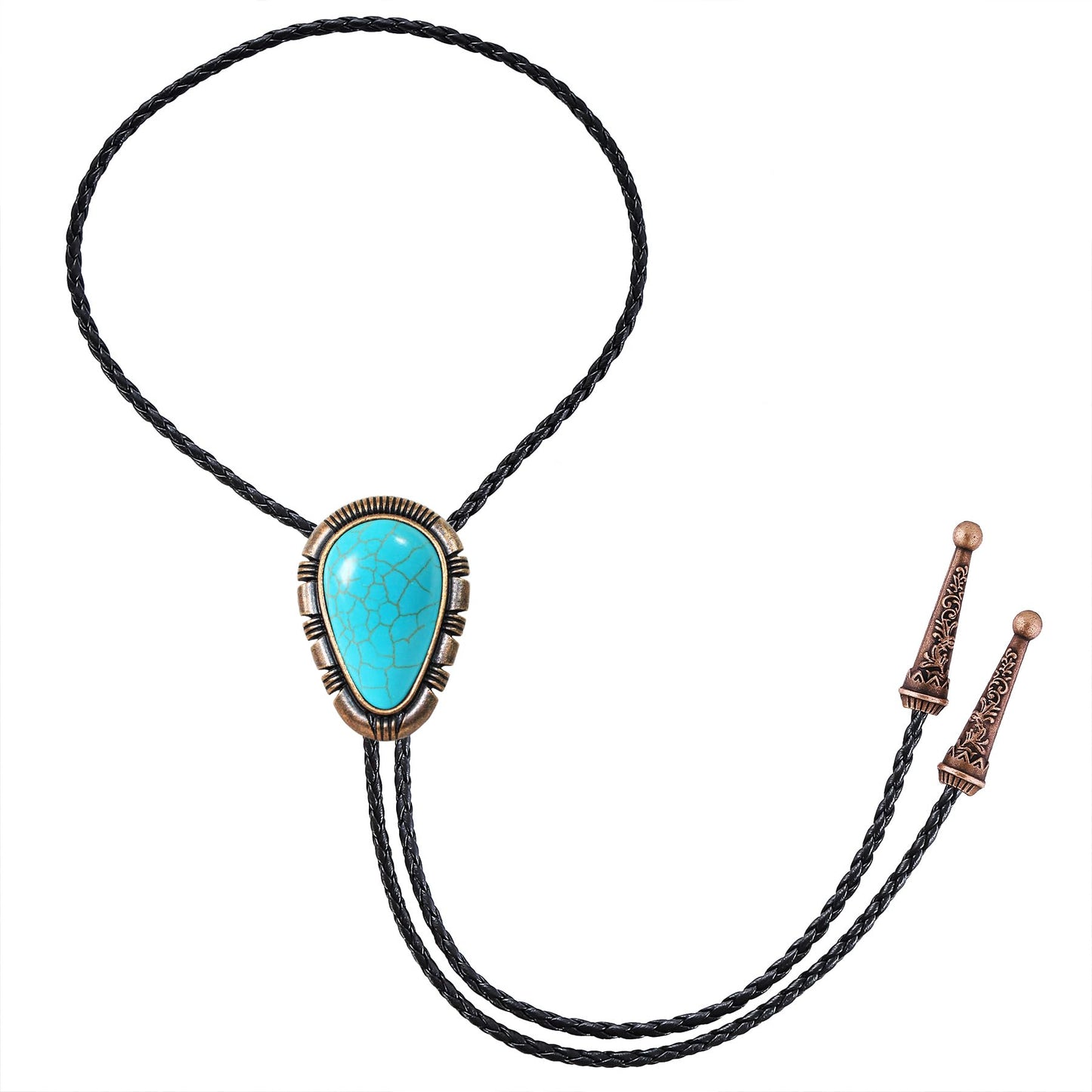 Bjesinmo Mens Bolo Tie Leather Western Ties Cowboy Necktie with Turquoise Pendant Country Western Accessories for Men