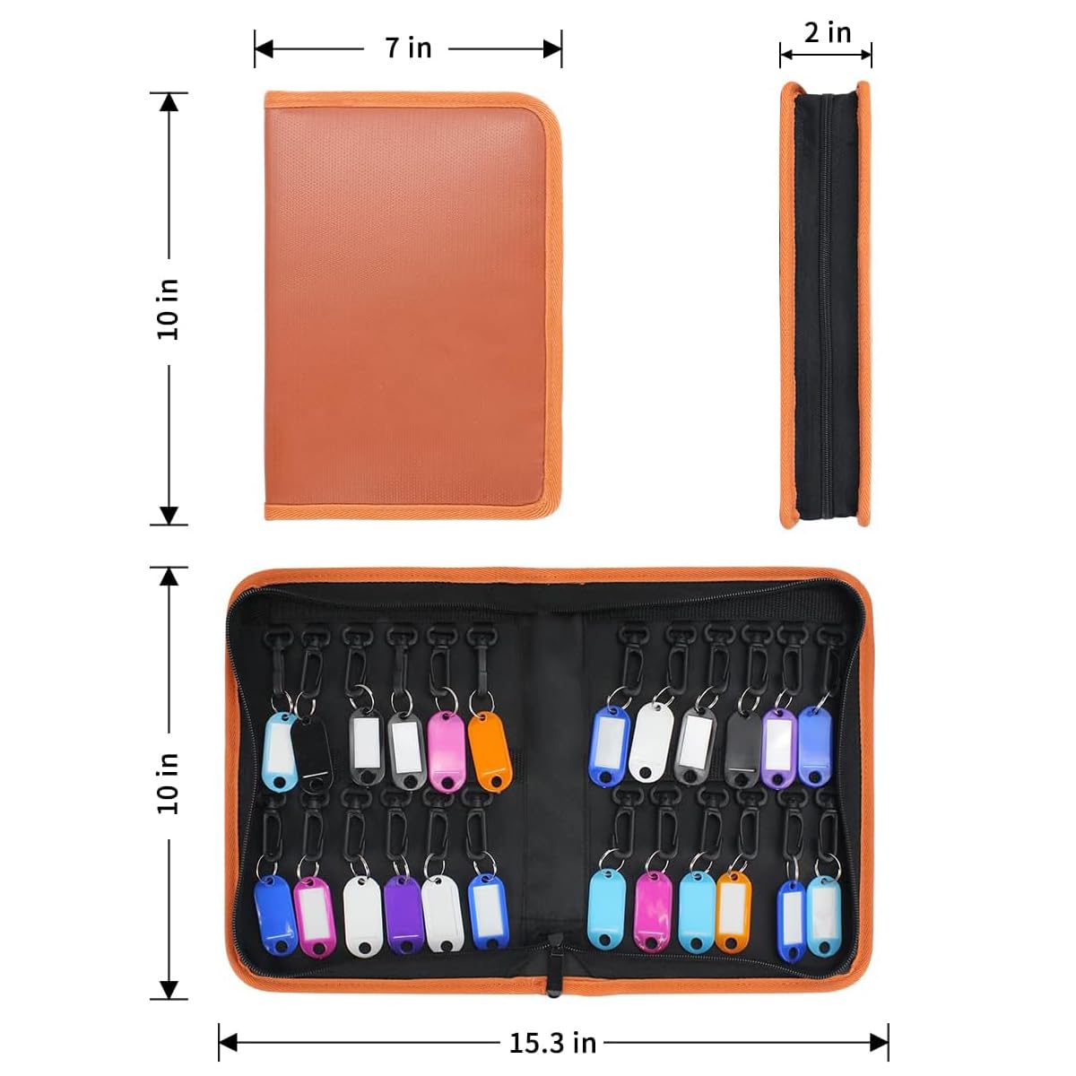 Sdstone Portable Zippered Key Organizer,Fireproof and Waterproof Key Case with 24 Key Hooks,Portable Manager & Landlord Zipper Key Binder for Real Estate Sales,Hotel Executives, Car Service(Brown)