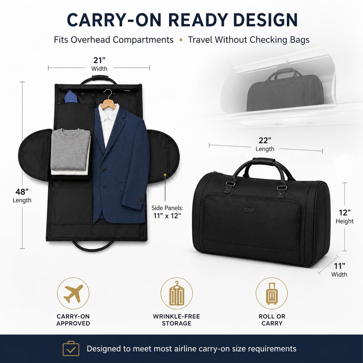 Cozy Cruiser Rolling Garment Bag with Wheels, Carry On Garment Duffle Bag for Travel, Convertible Wheeled Suit Bag for Men, Wrinkle-Free Business Travel Luggage with Shoe Pocket & Retractable Handle