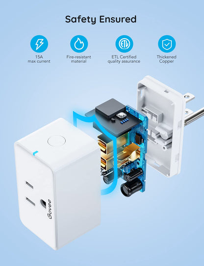 Govee Smart Plug 15A, WiFi Bluetooth Outlets 4 Pack Work with Alexa and Google Assistant, WiFi Plugs with Multiple Timers, Govee Home APP Group Control Remotely, No Hub Required, ETL&FCC Certified