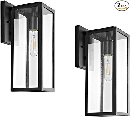 Bestshared Outdoor Wall Sconce Lights,Exterior Wall Lighting Fixtures with Clear Glass, Anti-Rust Modern Black Outside Lantern Lamp for House Front Porch Doorway Patio (Black, 15"-2 Pack)