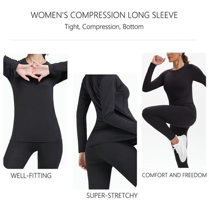 HovSiyla 3 Pack Women's Athletic Compression Long Sleeve Workout Tops Quick Dry Gym Running Yoga Shirts Black L