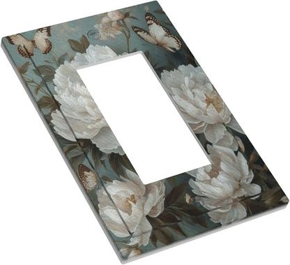 Decorative Art Light Switch Covers Butterflies & Peonies 1 Gang Rocker Outlet Decorative Switch plate Faceplate GFCI Light Switch Covers for Home Decor