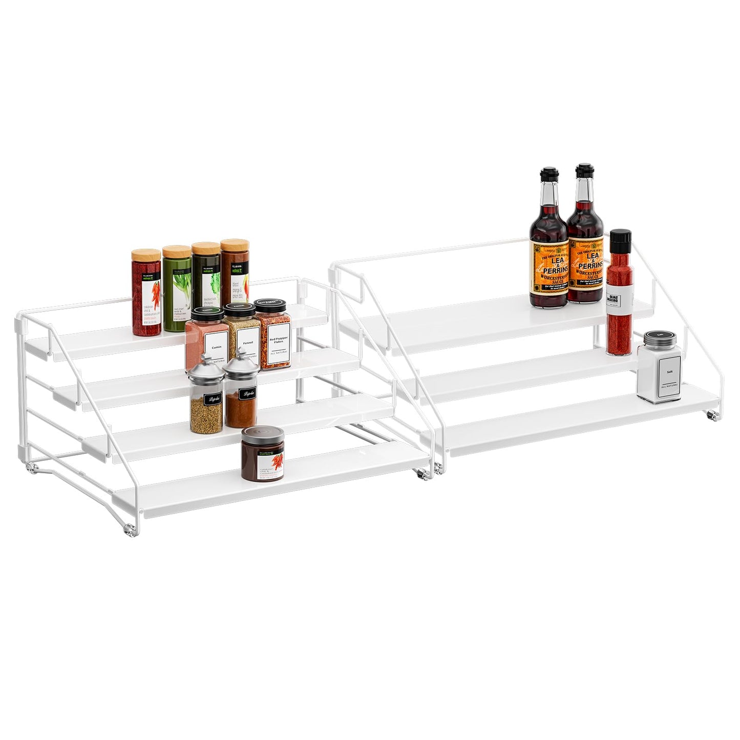 4 Tier Spice Rack for Cabinet, Spice Rack Organizer, Depth Adjustable Spice Holder for Countertop, Cupboard, Pantry, Seasoning Shelf, Metal, Black (1 Pack)