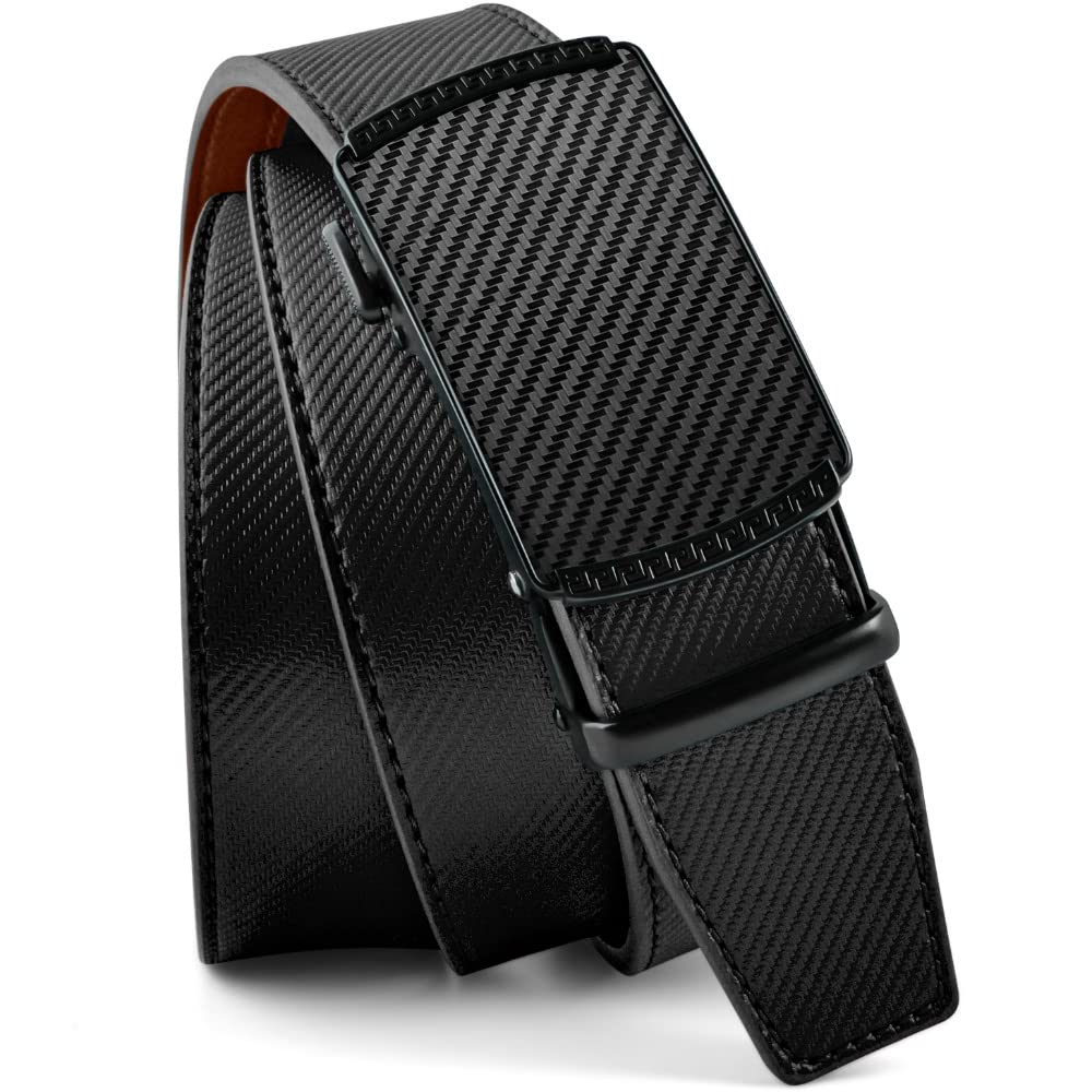 DOOPAI Men's Ratchet Dress Belt - Genuine Leather, Adjustable 1 3/8" Width, Black, Metal Buckle, Cuttable Size, Gift Box Included