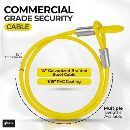 Vascer Commercial Heavy Duty Braided Galvanized Steel Theft Deterrent Security Cable with Looped Ends. (1/2 Inch Thick, 7x19 Construction, 30 Feet)