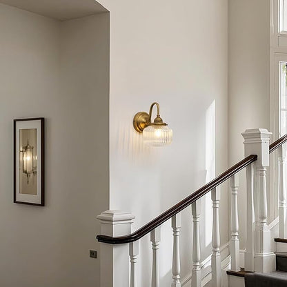 Vintage Gooseneck Wall Sconce 1-Light with Clear Striped Glass Globe Shade Indoor Hardwired Wall Mounted Lamp Fixture