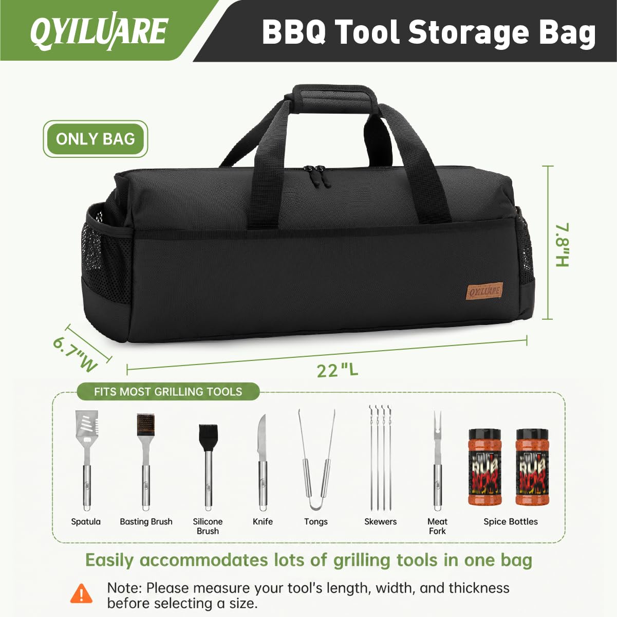 QYILUARE 22" Grill Tool Storage Bag,Heavy Duty 1680D Waterproof BBQ Tools Bag,Large Grill Utensil Storage Caddy with Pockets, BBQ Accessories Bag Compatible with Blackstone