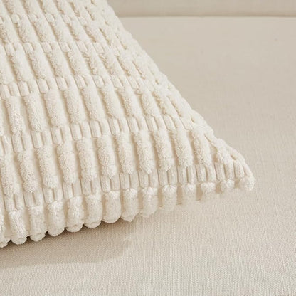 Fancy Homi Cream Lumbar Decorative Throw Pillow Covers 12x24 Inch for Living Room Couch Bed Sofa, Rustic Farmhouse Boho Home Decor, Soft Striped Corduroy Rectangle Cushion Case 30x60 cm