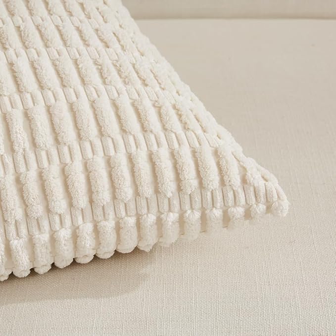 Fancy Homi Cream Boho Lumbar Decorative Throw Pillow Covers 12x20 Inch for Living Room Couch Bedroom, Soft Corduroy Rectangle Solid Cushion Case 30x50 cm, Rustic Farmhouse Home Decor