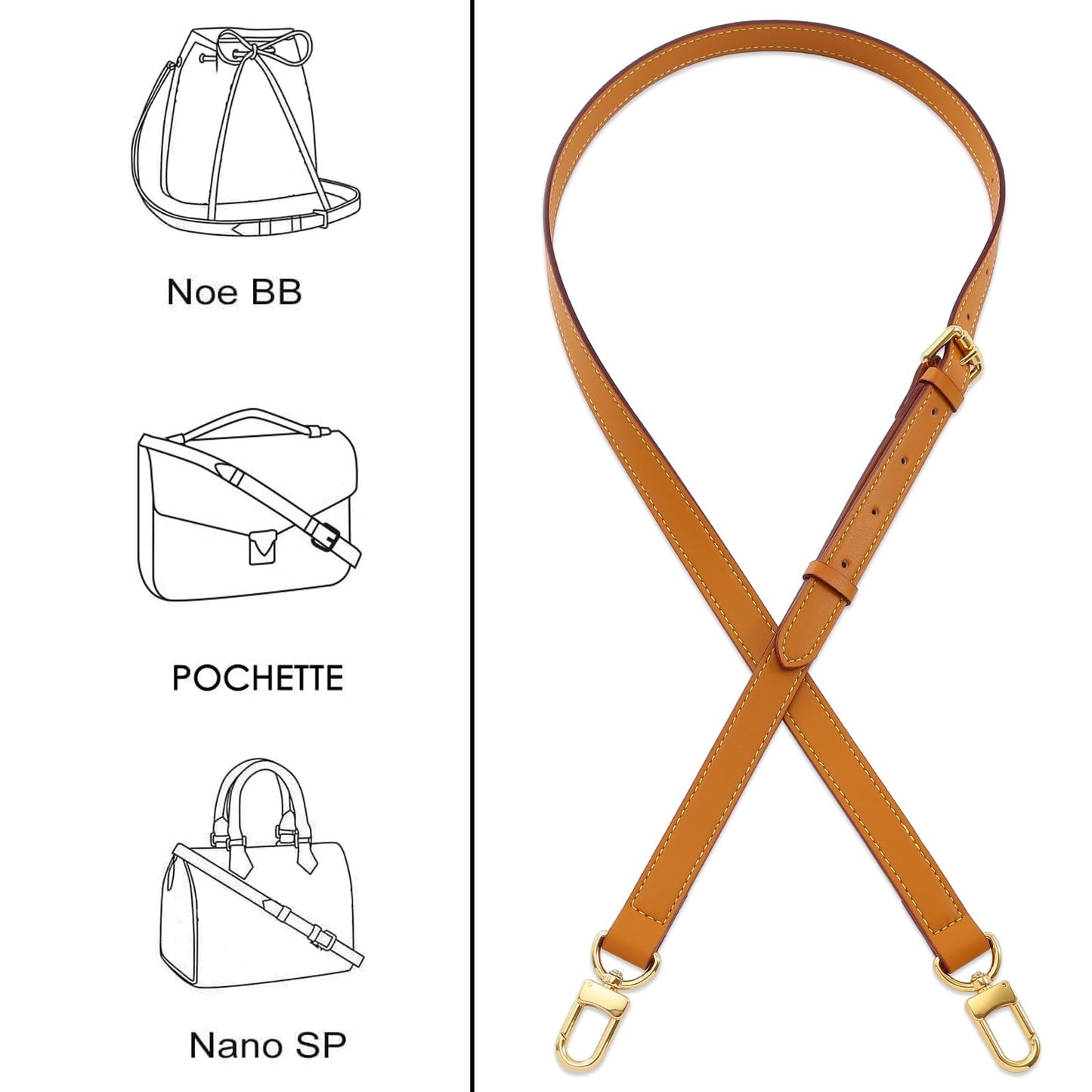 HUADEK Vachetta Leather Purse Strap Replacement Crossbody Handbag Long Adjustable (Beige Yellow-Leather strap)