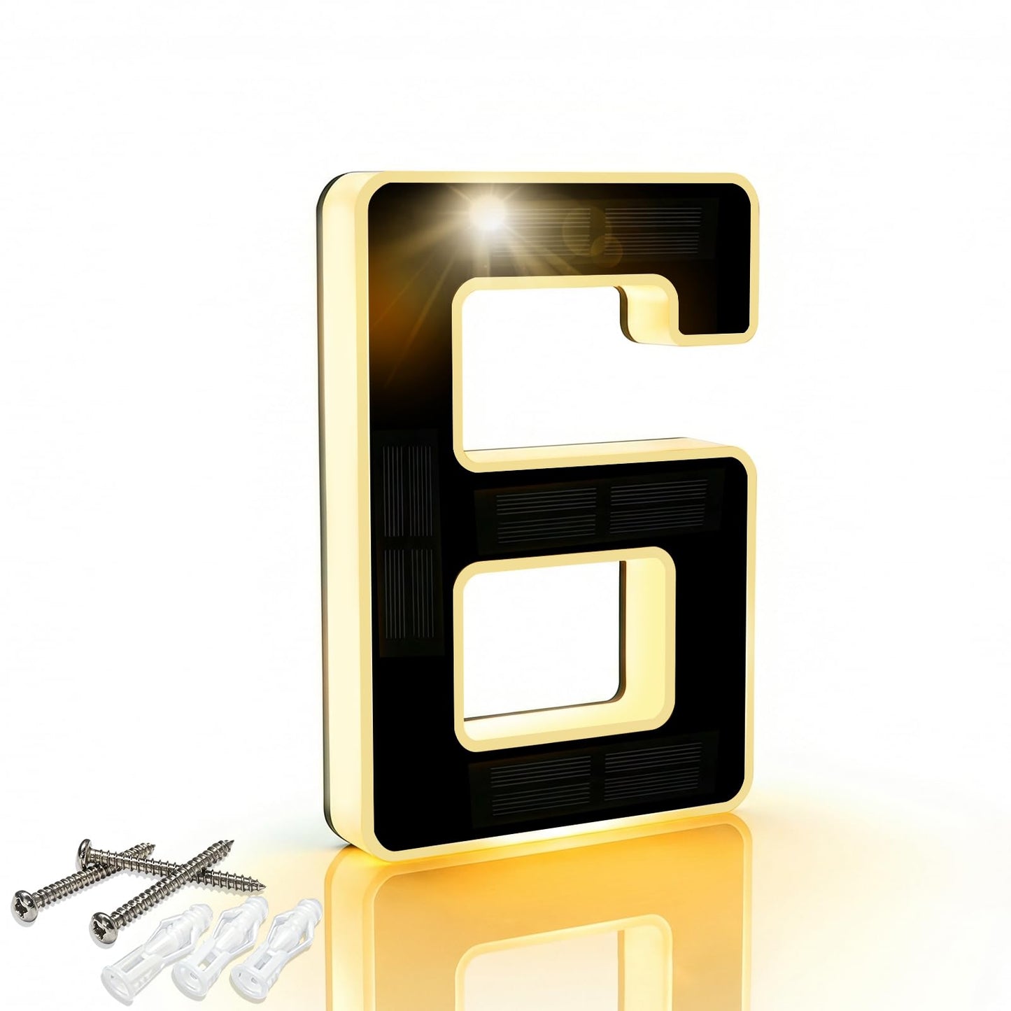 DIBMS 6.7 Inch Solar Lighted House Numbers for Outside Lighting, Waterproof LED Illuminated Address Sign, Personalized Backlit Number for Home Exterior Apartments Hotels Factories(Black-6, 6.7 INCH)