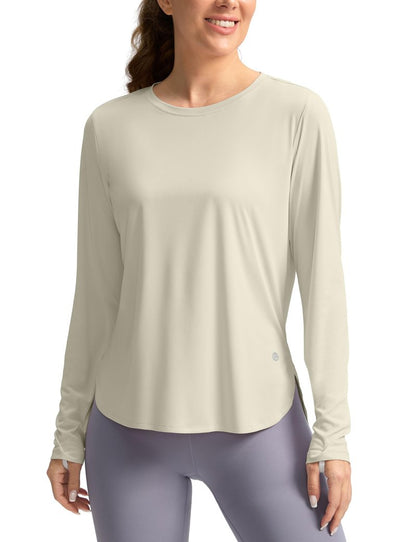 Women's Sun Shirts UPF 50+ Long Sleeve UV Protection Shirt Lightweight Quick Dry Workout Hiking Tops for Women(Oatmeal,XXXL)