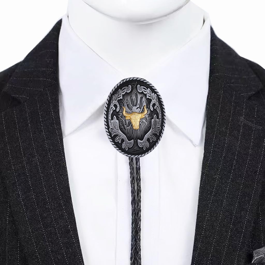 Btilasif Bolo Tie for Men Women,Longhorn Bull Bolo Tie Western Cowboy Vintage Leather Necktie Necklace