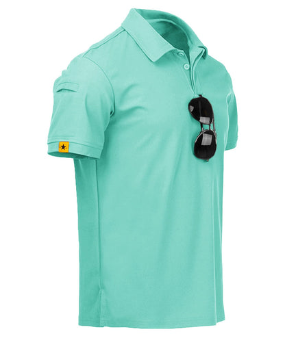 ZITY Mens Polo Shirt Short Sleeve Sports Tactical T-Shirt Athletic Golf Polos Daily Casual Stylish Collared Shirts for Men Turquoise Blue Medium