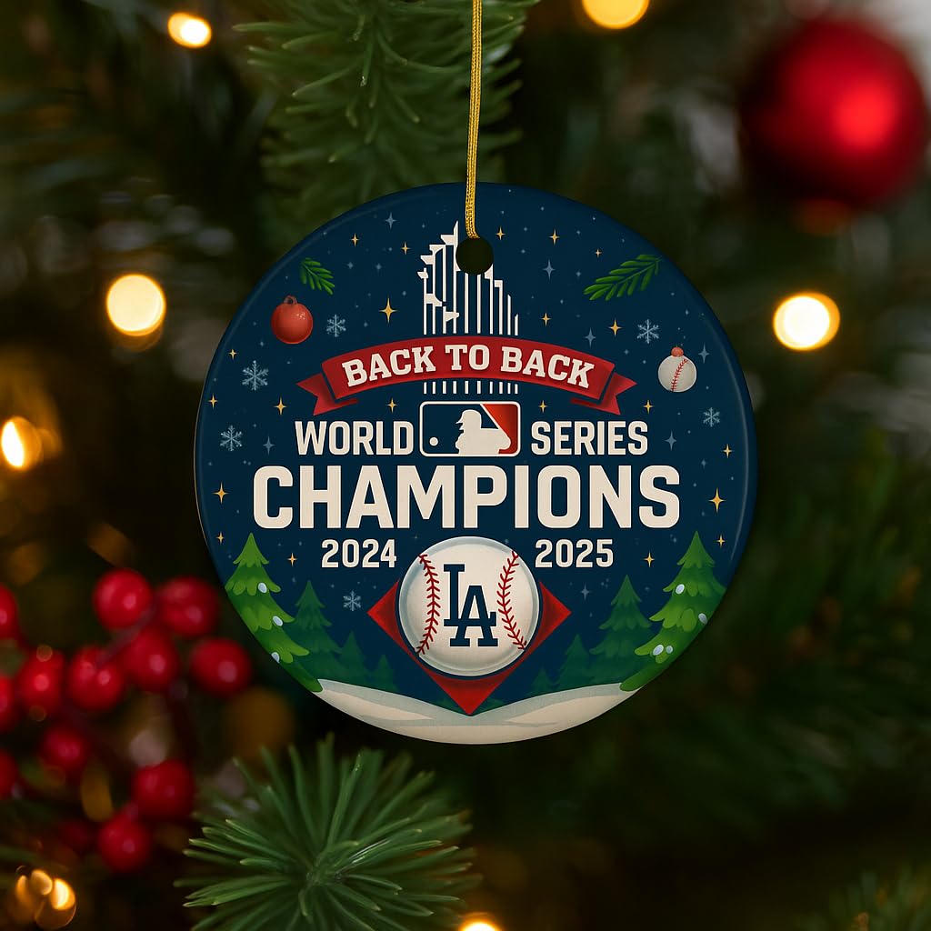 Back to Back Baseball Champions Ornament 2024 2025 – Ceramic, Heart, Circle, Snowflake Shapes – Funny Gift for Baseball Fans – Christmas Tree Decoration, Cheap Shipping (1, Heart)
