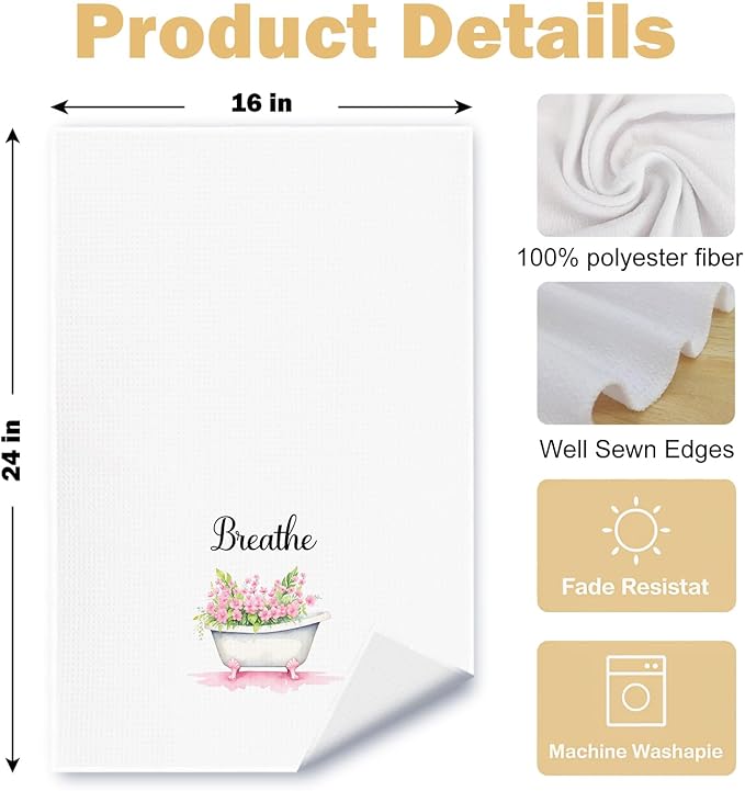Farmhouse Pink Botanical Bathroom Hand Towels, Relax Breathe Soak Unwind