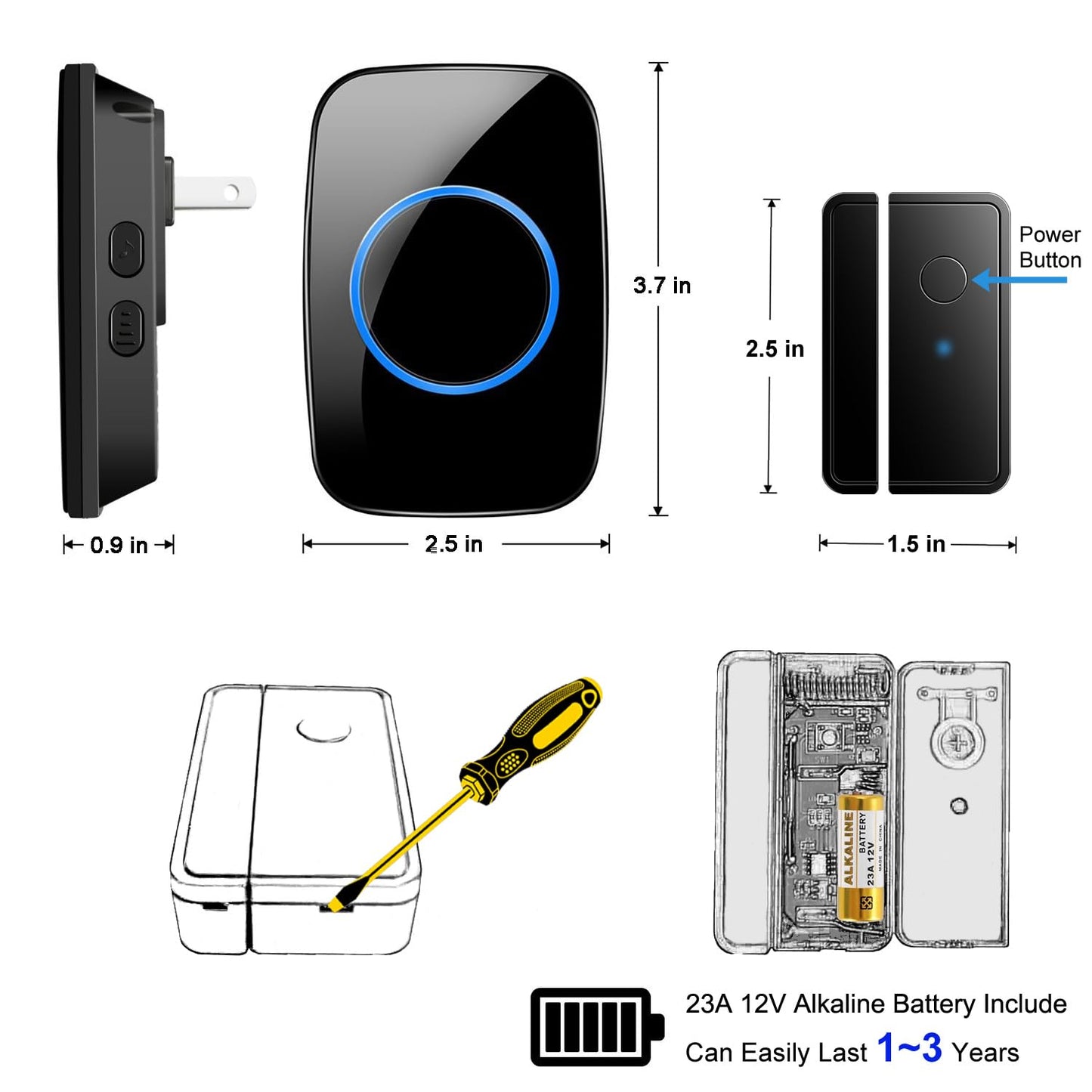 Door Chime When Door Opens, FullHouse Door Sensor Wireless Entry Alarm with 1000ft Range, 60 Chimes and 5 Volume Levels for Business/Store/Home/Office