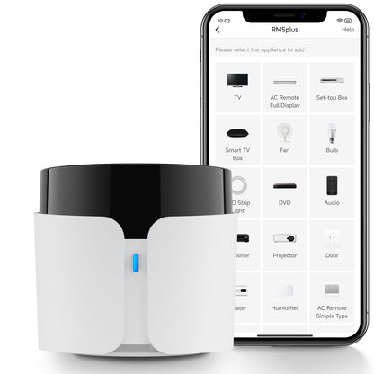 Broadlink RM5plus Universal Infrared Remote, Voice Control with Alexa & Google Assistant, Wi-Fi Smart Home Remote for TV, AC, Fans, All-in-One Smart Hub with Scene & Timer, 2.4GHz Wi-Fi Only