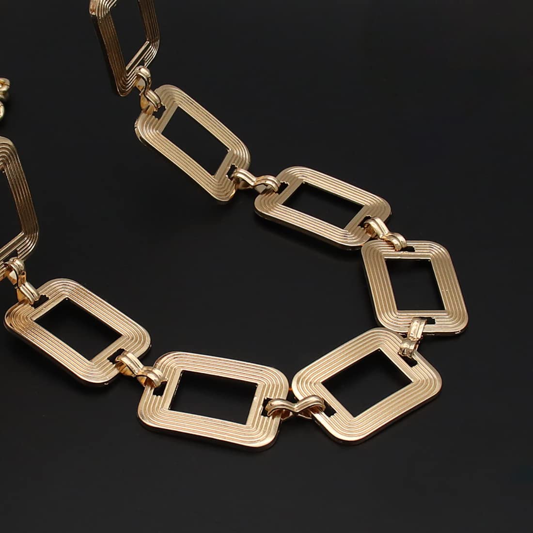 HIQUACC Women's Metal Waist Chain Chunky Body Jewelry Belly Link Belt (Square Gold-L)