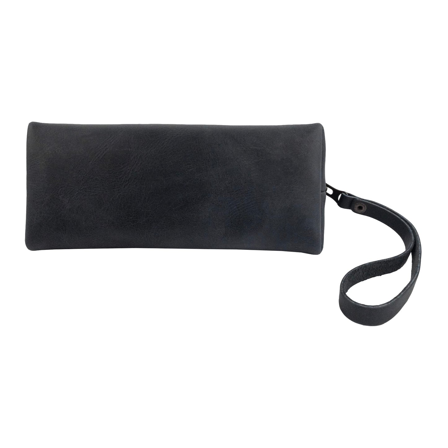 Hide & Drink, Cosmetic Travel Organizer with Hand Strap for Women, Makeup Bag, Classic Handbag, Full Grain Leather, Handmade, Charcoal Black