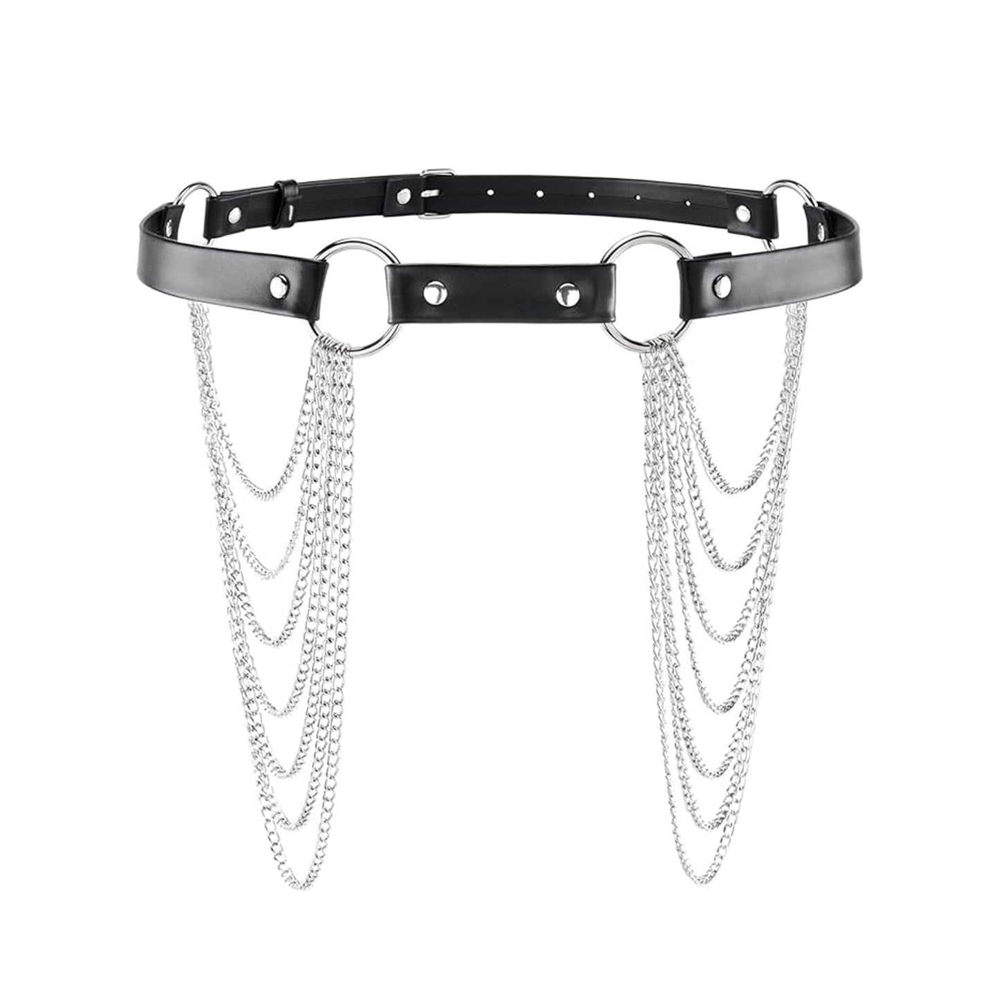 WARANDOD Waist Chain Belt Punk Black Leather Body Accessories Adjustable Body Jewelry Goth Belt for Women (Fits Waist 29.7IN-38.2IN)