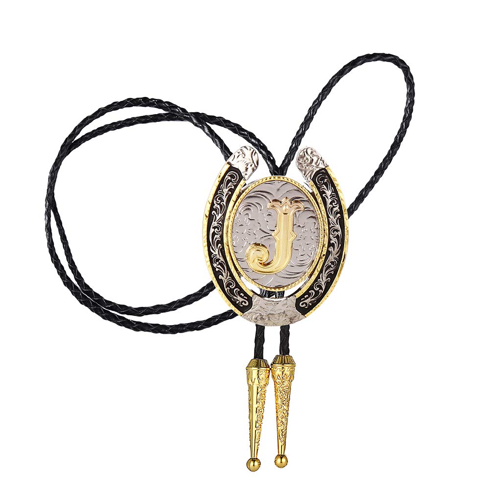 HUABOLA CALYN Bolo Tie for Men- Golden Initial Letter ABCDMJR to Z Western Cowboy Bolo Tie for Women (J)