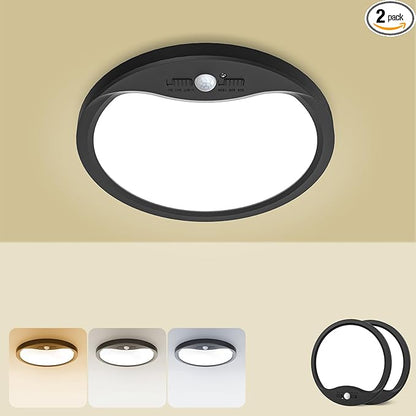 zemty 7inch 15W Motion Sensor Ceiling Light Wired, 3 Sensing Modes Motion Activated Closet Lights Black, 3000K/4000K/6500K Waterproof LED Ceiling Lamp for Pantry Closet Shower Hallway-2Pack
