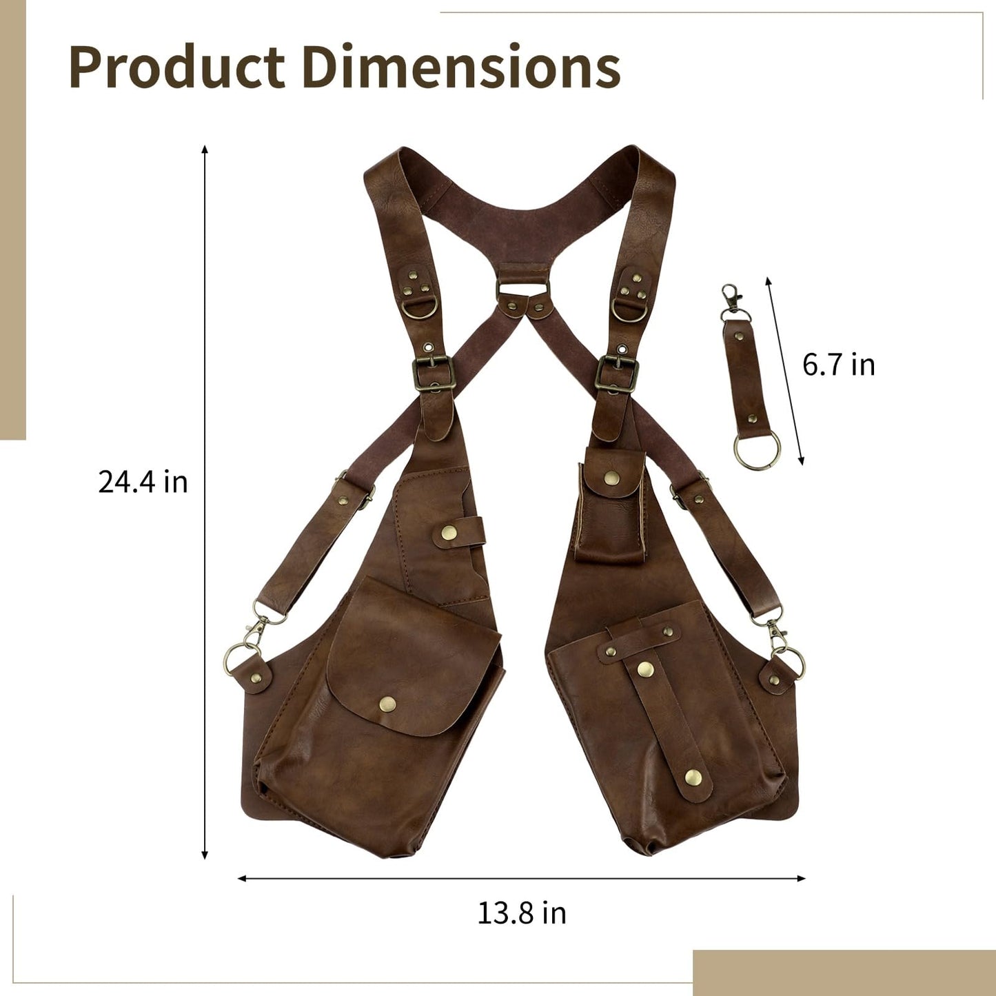 Anti-Theft Double Shoulder Underarm Bag Adjustable PU Leather Harness Chest Rig, Body Fit Vest Pouch with 4 Pockets, Vintage Viking Punk Crossbody Utility Bag for Travel Festival Cosplay
