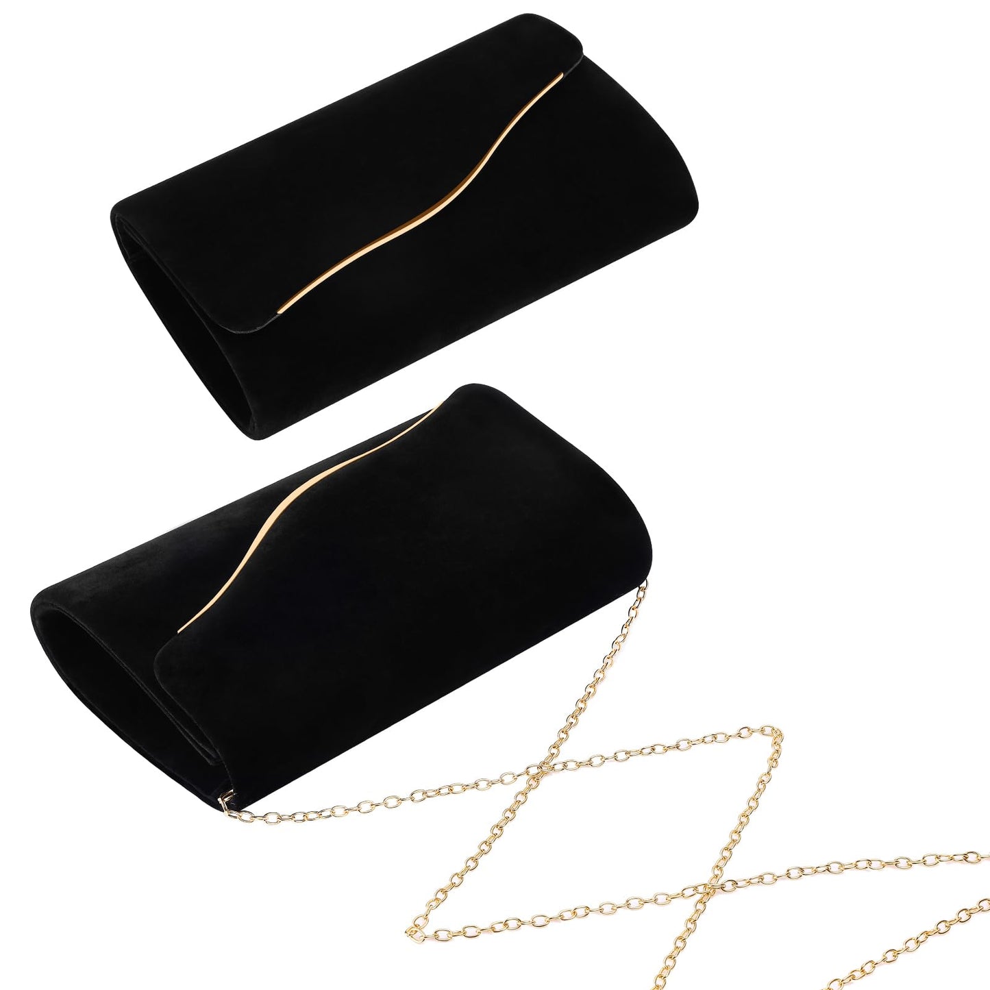 CurvChic Clutch Purses for Women Evening Bag Faux Suede Formal Party Wedding Cocktail Prom(Black)