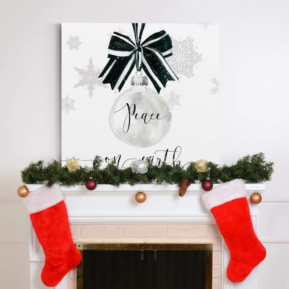 Renditions Gallery Peace on Earth Ornament Wall Art, Cute Christmas & Winter Artwork, Black & White Snowflake, Premium Gallery Wrapped Canvas Decor, Ready to Hang, 24 in H x 24 in W, Made in America