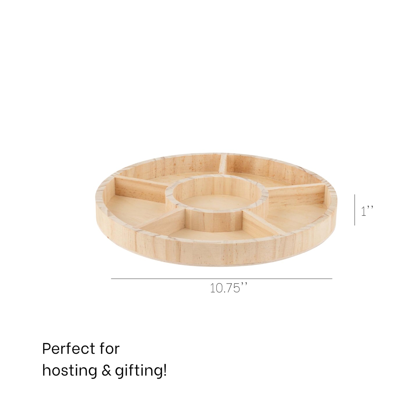 Wooden Candy Platters - Set of 2, 10" Round Bamboo Serving Trays for Parties, Events, and Home Decor - 6 Compartment Candy and Snack Organizer (2 Pack)