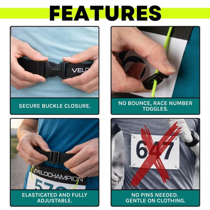 VeloChampion Lightweight Running Belt Waist Pack for Men Women - Elasticated Stretch Fit Race Number Holder - No Pins - 3 Sizes - Run. Triathlon. Cycle. Marathon. Jogging (1, Medium)