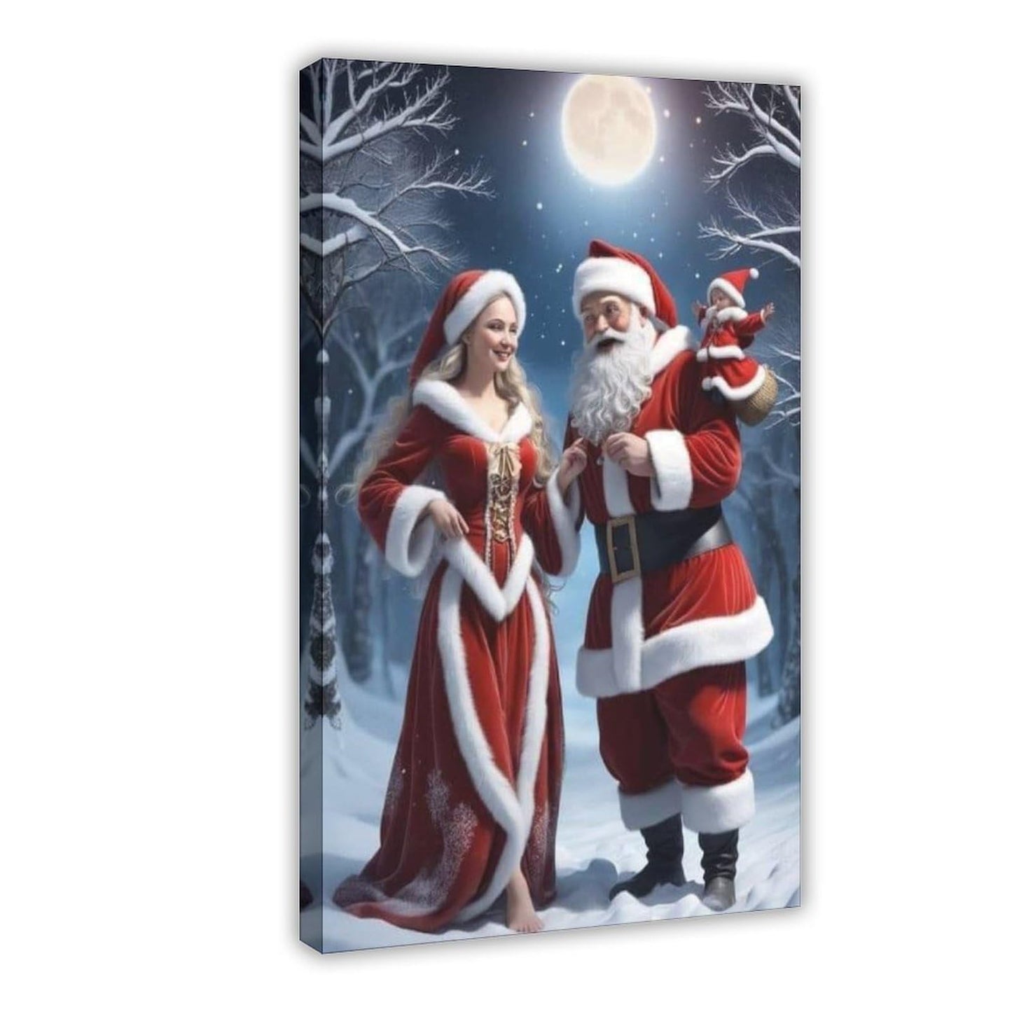 Santa Claus Family Figurine Set Christmas Decorations Including Mrs. Santa Claus Poster Wall Art Decor Print Picture Paintings for Living Room Bedroom Decoration Frame 24x36inch