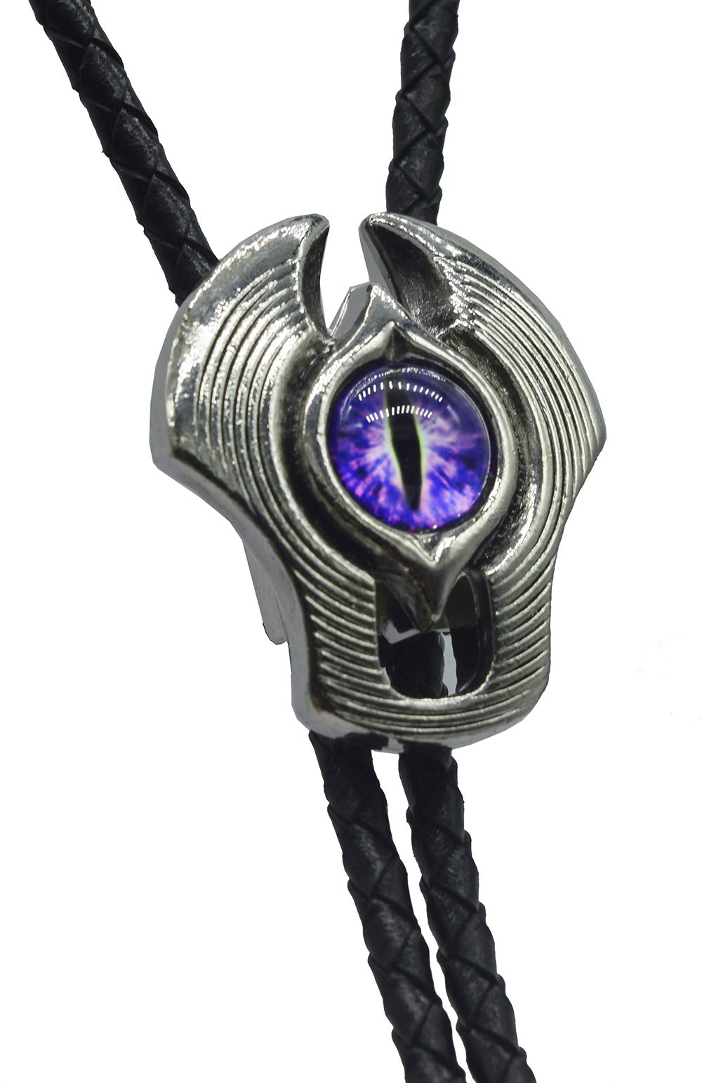 Moranse Bolo Tie Evil Eye Natural Gem Western Cowboy Style with Cowhide Rope Necktie(Purple)