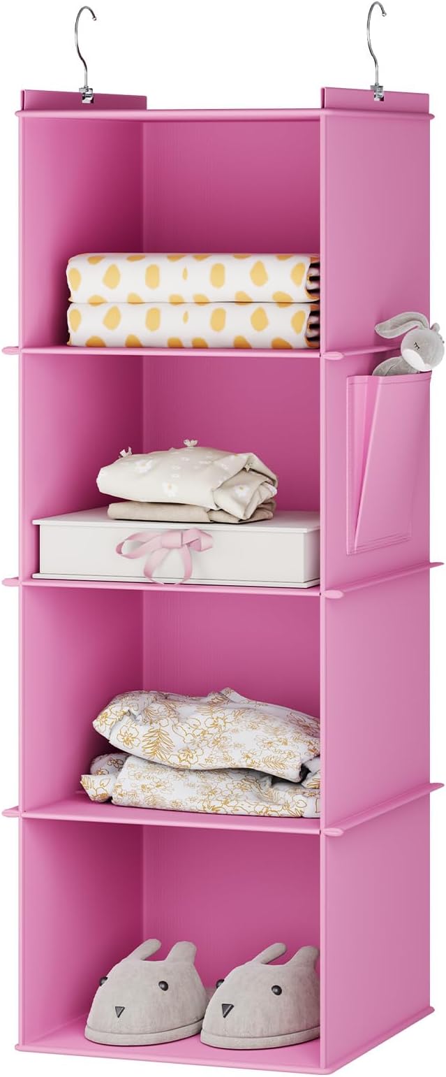 YOUDENOVA Hanging Closet Organizer, 4-Shelf Closet Hanging Storage Shelves
