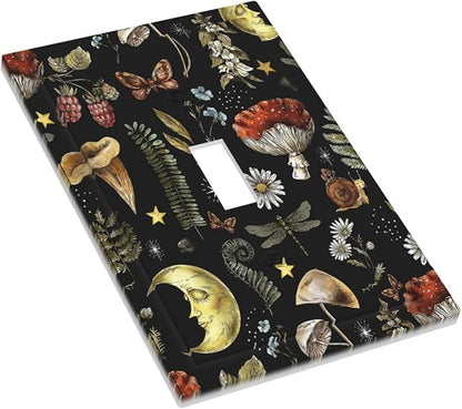 Nature Plant Botanical Daisy Mushroom Snails And Moon Single Toggle Light Switch Plates Cover Decorative 1 Gang Wall Plate Electrica Faceplate for Bathroom Bedroom Decorate Accessories