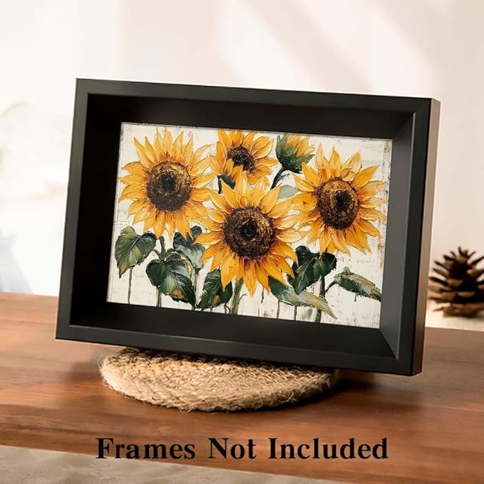 Yesad Sunflower Décor Vintage Flower Pictures Canvas Wall Art, Farmhouse Wall Art Rustic Wall Décor for Living Room Bedroom Kitchen Floral Print Poster (Unframed,18”x12”,Sunflower1)
