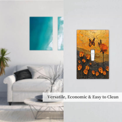 Xuejiaku Decorative Light Switch Cover Oil Painting Abstract Orange Butterfly Flower 1 Gang Wall Plates Single Toggle Outlet Covers Decora Switch Plate Electrical Faceplate for Bedroom Home Decor