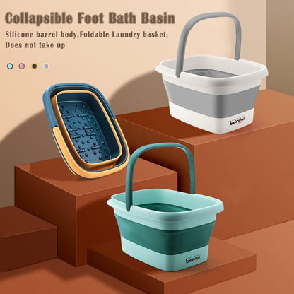 Collapsible Foot Bath Basin for Soaking Feet,Pedicure Foot Spa, Foot Tub with Handles and Massage Acupoint,Multifunction Collapsible feeting Soak Tub-Green