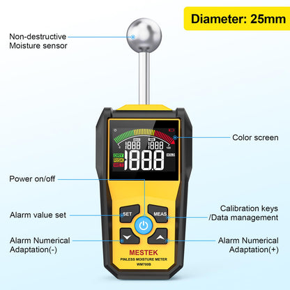 MESTEK Wood Moisture Meter for Non-Destructive Moisture Detection in Drywall, Wood, and Masonry, Moisture Tester with Backlit Color LCD Display & Alarm Function, Detects up to 20-40mm Below Surface