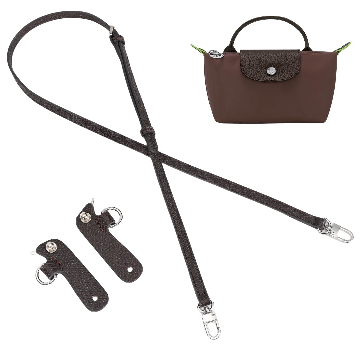 KOMHPS Purse Straps Replacement, Leather Handbag Crossbody Shoulder Strap Kit Adjustable for Mini Longcamp Tote Bag Women