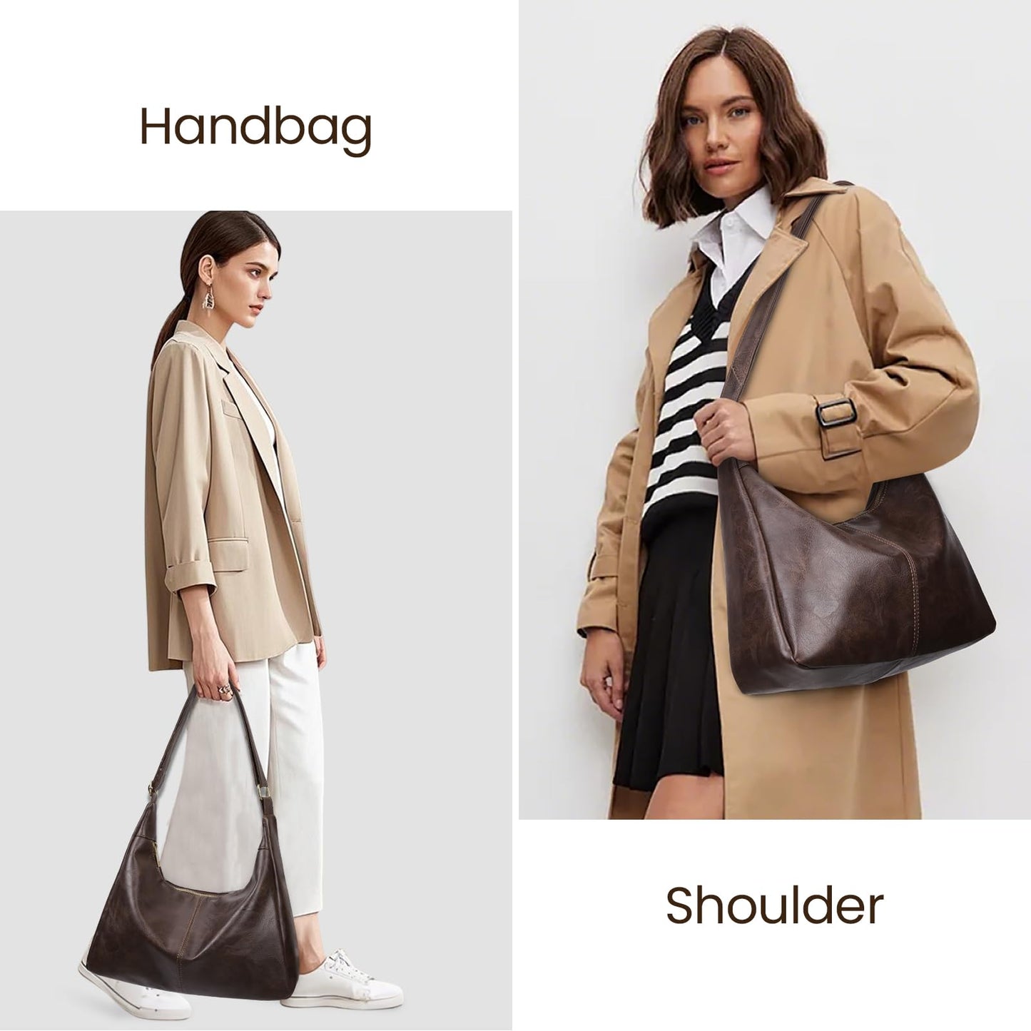 Brown Shoulder Bag for Women,Brown Leather Purse Slouchy Hobo Bags Everyday Purse Daily Commuting Bag with Zipper