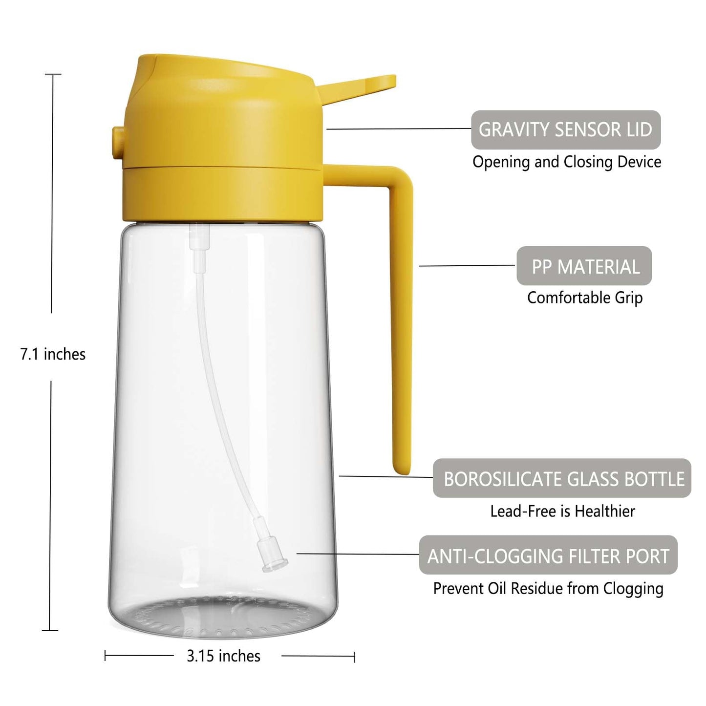 With Stickers 16oz Olive Oil Sprayer for Cooking - 2 in 1 Spray & Pour Olive Oil Dispenser - 470ml Glass Spray Oil Bottle - Kitchen Gadgets