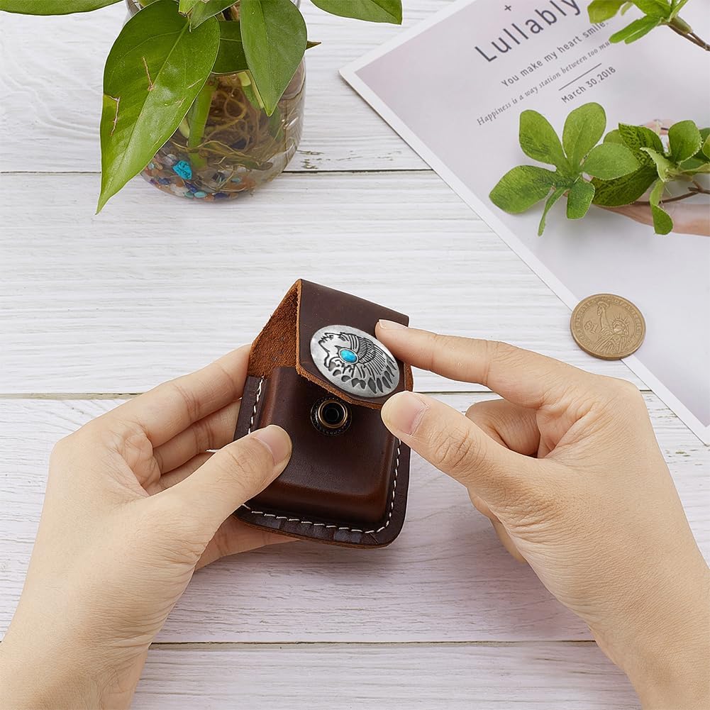 GORGECRAFT Turquoise Leather Lighter Case Holder Lighter Pouch Protective Storage with Pocket Belt Loop Full Grain Handcrafted Sheath for Belt Lighter(Coconut Brown)