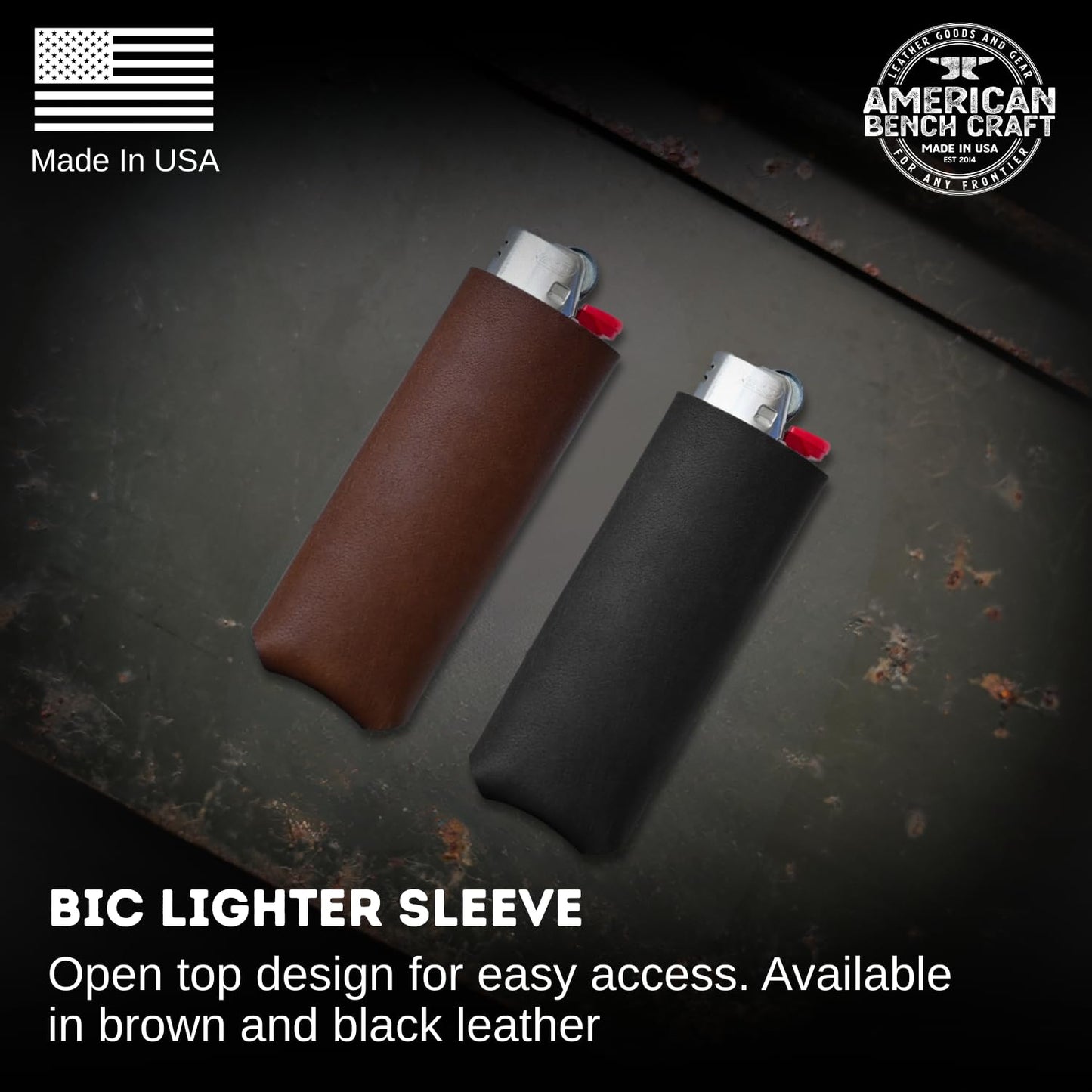 Leather Lighter Case Fits Standard BIC Lighter - BIC Sleeve - Full Grain Leather - Made in USA (Brown)