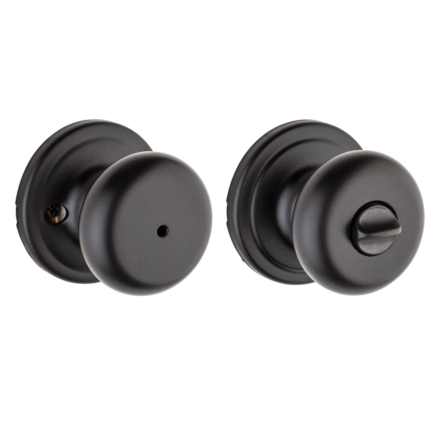 Kwikset Hancock Interior Privacy Door Knob with Lock, Door Handle For Bathroom and Bedroom, Matte Black Keyless Turn Lock Doorknob, with Microban Protection