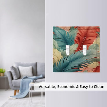 Colorful Feathers Blue Red Light Switch Covers Double Toggle 2 Gang Wall Plate Dual Decorative Switchplate Electrical Faceplate for Farmhouse Decor