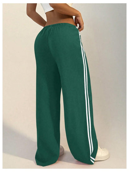SHENHE Women's Wide Leg Loose Sweatpants Low Rise Y2k Drawstring Workout Sports Pants Dark Green Medium